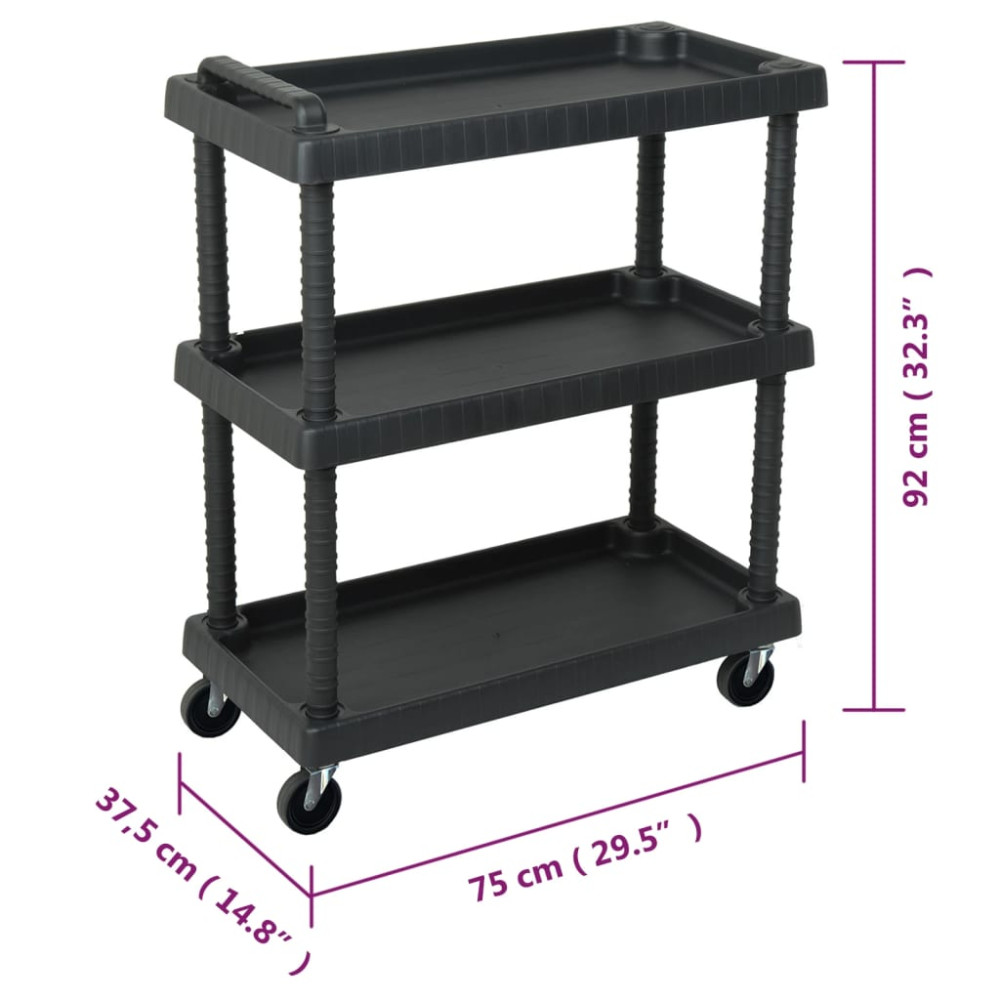 Produktbild för Verktygsvagn 3 hyllor svart 75x37,5x92 cm PP