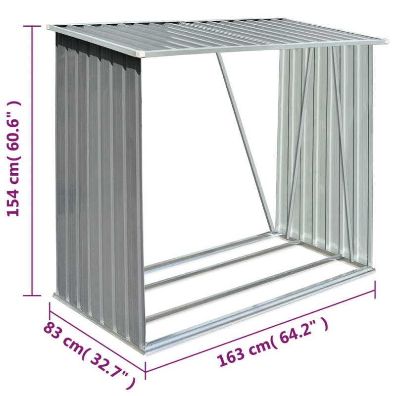 Produktbild för Vedskjul i galvaniserat stål 163x83x154 cm grå