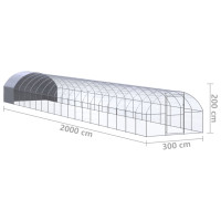 Produktbild för Hönsbur för utomhusbruk 3x20x2 m galvaniserat stål