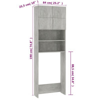 Produktbild för Tvättmaskinsskåp betonggrå 64x25,5x190 cm konstruerat trä