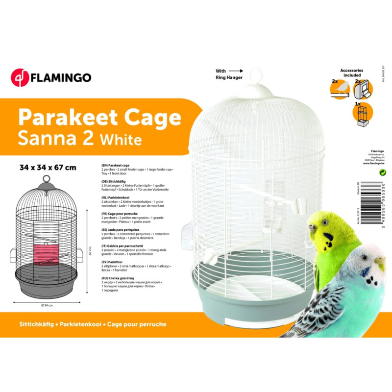 Produktbild för FLAMINGO Fågelbur för parakiter Sanna 2 34x34x67 cm vit
