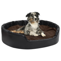 Produktbild för Hundbädd svart och brun 99x89x21 cm plysch och konstläder