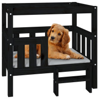 Produktbild för Hundbädd svart 75,5x63,5x70 cm massiv furu