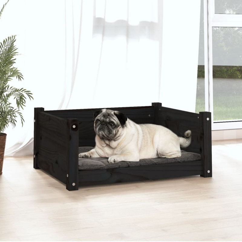 Produktbild för Hundbädd svart 65,5x50,5x28 massiv furu
