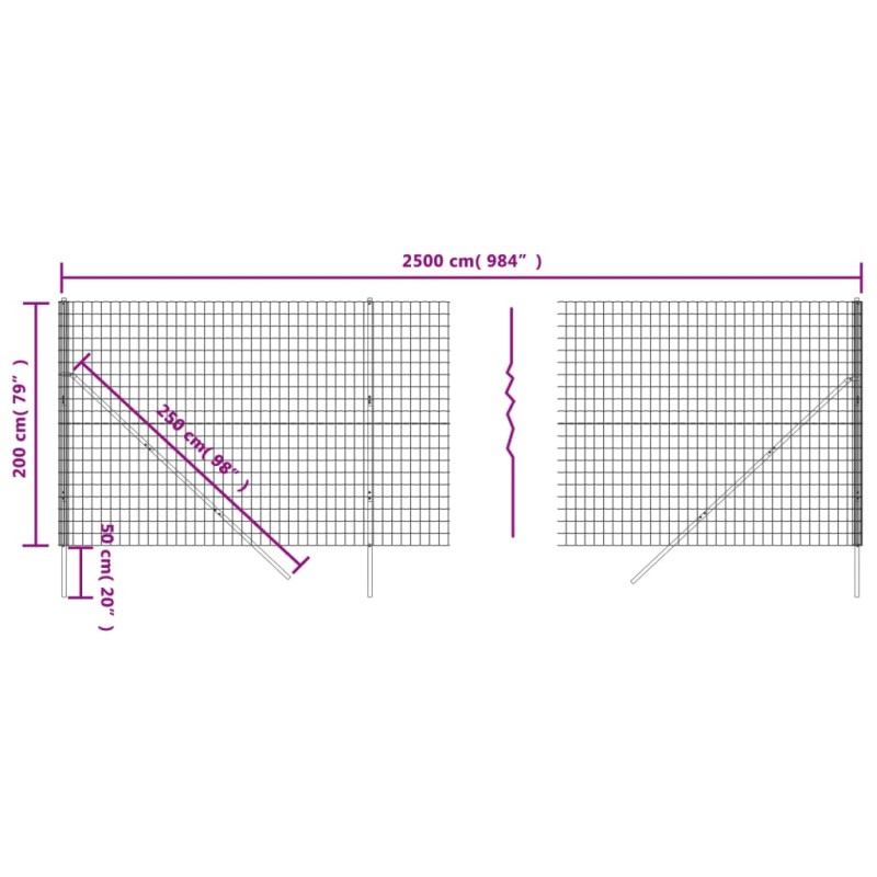 Produktbild för Stängsel antracit 2x25 m galvaniserat stål