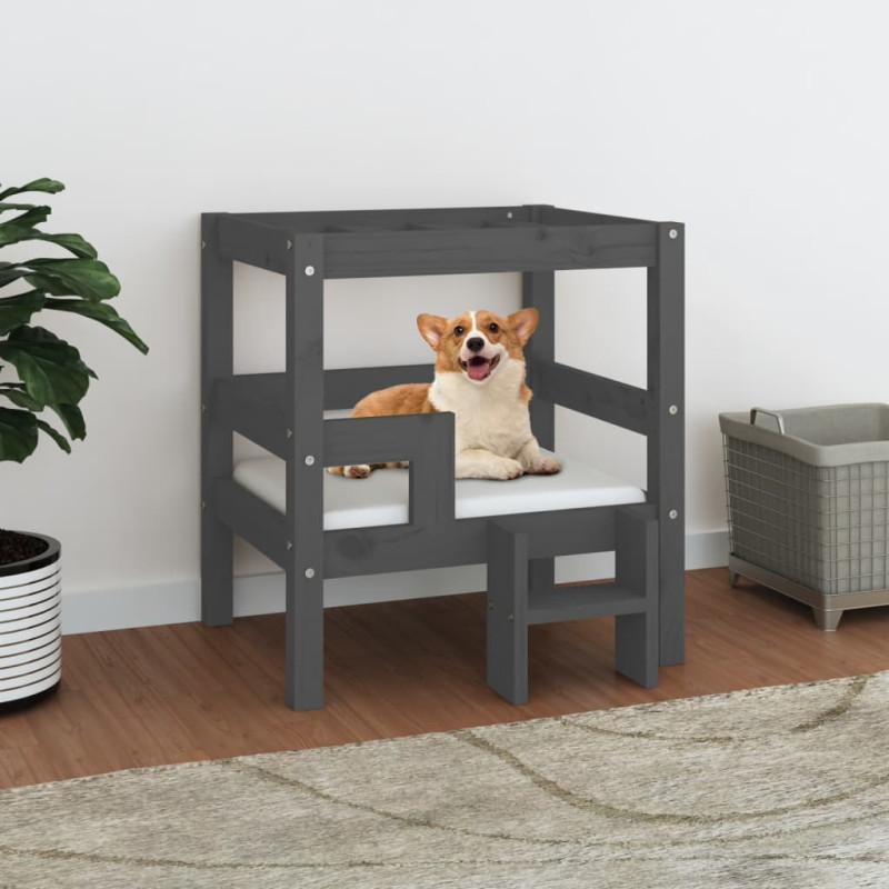 Produktbild för Hundbädd grå 55,5x53,5x60 cm massiv furu