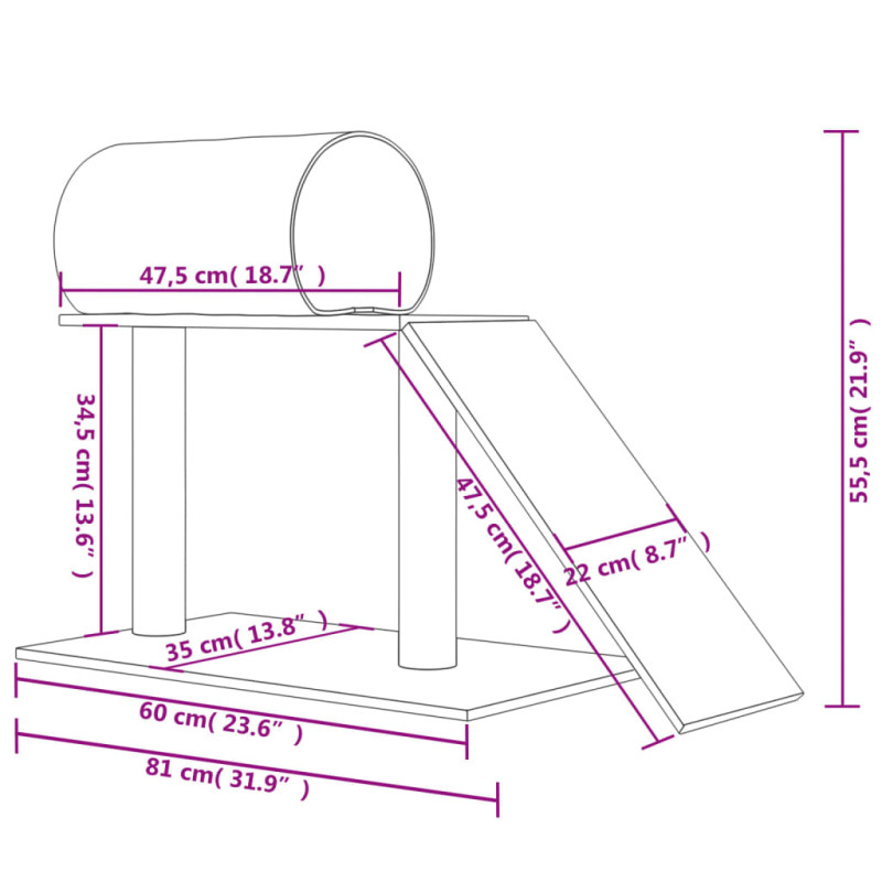 Produktbild för Klöspelare med tunnel och stege mörkgrå 55,5 cm