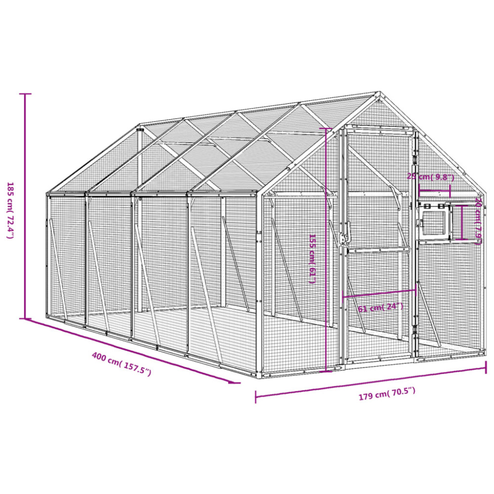 Produktbild för Fågelvoljär silver 1,79x4x1,85 m aluminium
