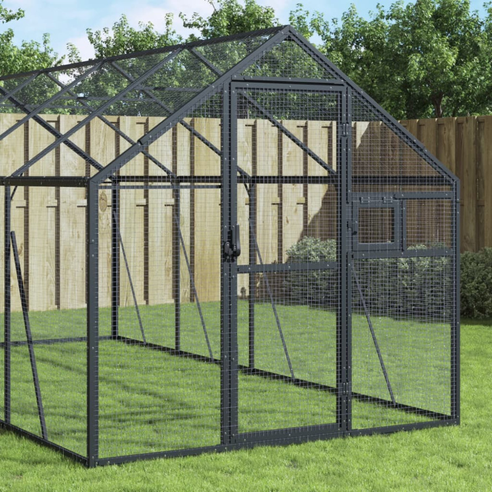 Produktbild för Fågelvoljär antracit 1,79x10x1,85 m aluminium