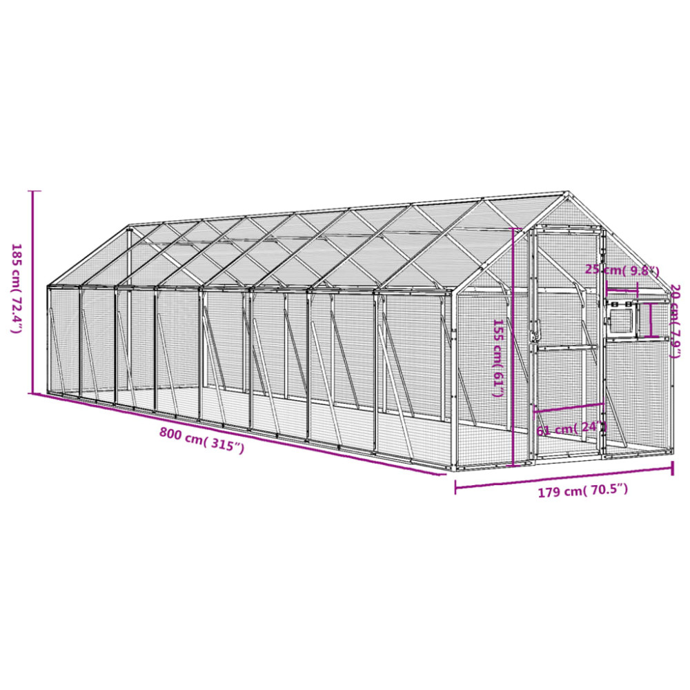 Produktbild för Fågelvoljär silver 1,79x8x1,85 m aluminium