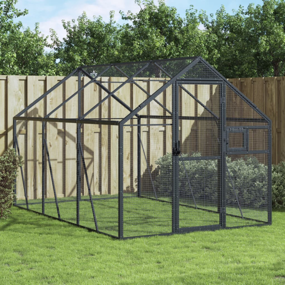 Produktbild för Fågelvoljär antracit 1,79x3x1,85 m aluminium