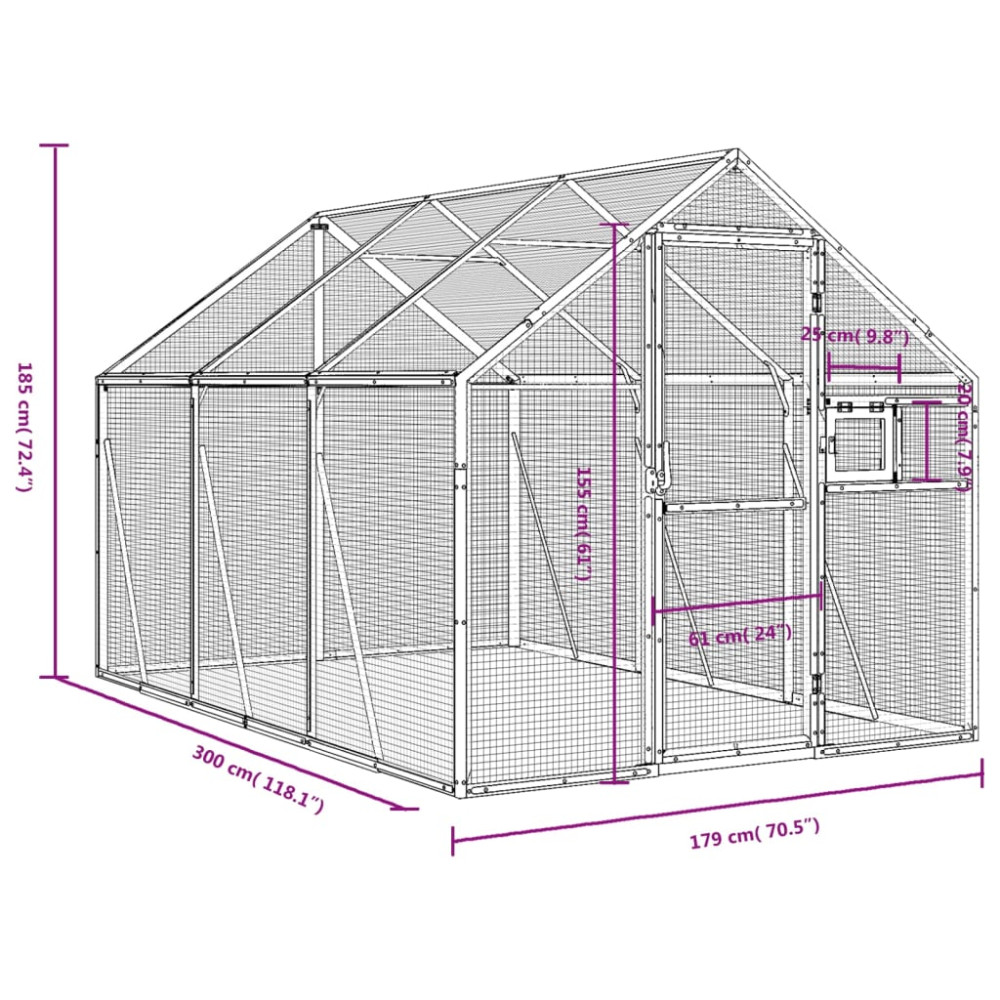 Produktbild för Fågelvoljär antracit 1,79x3x1,85 m aluminium