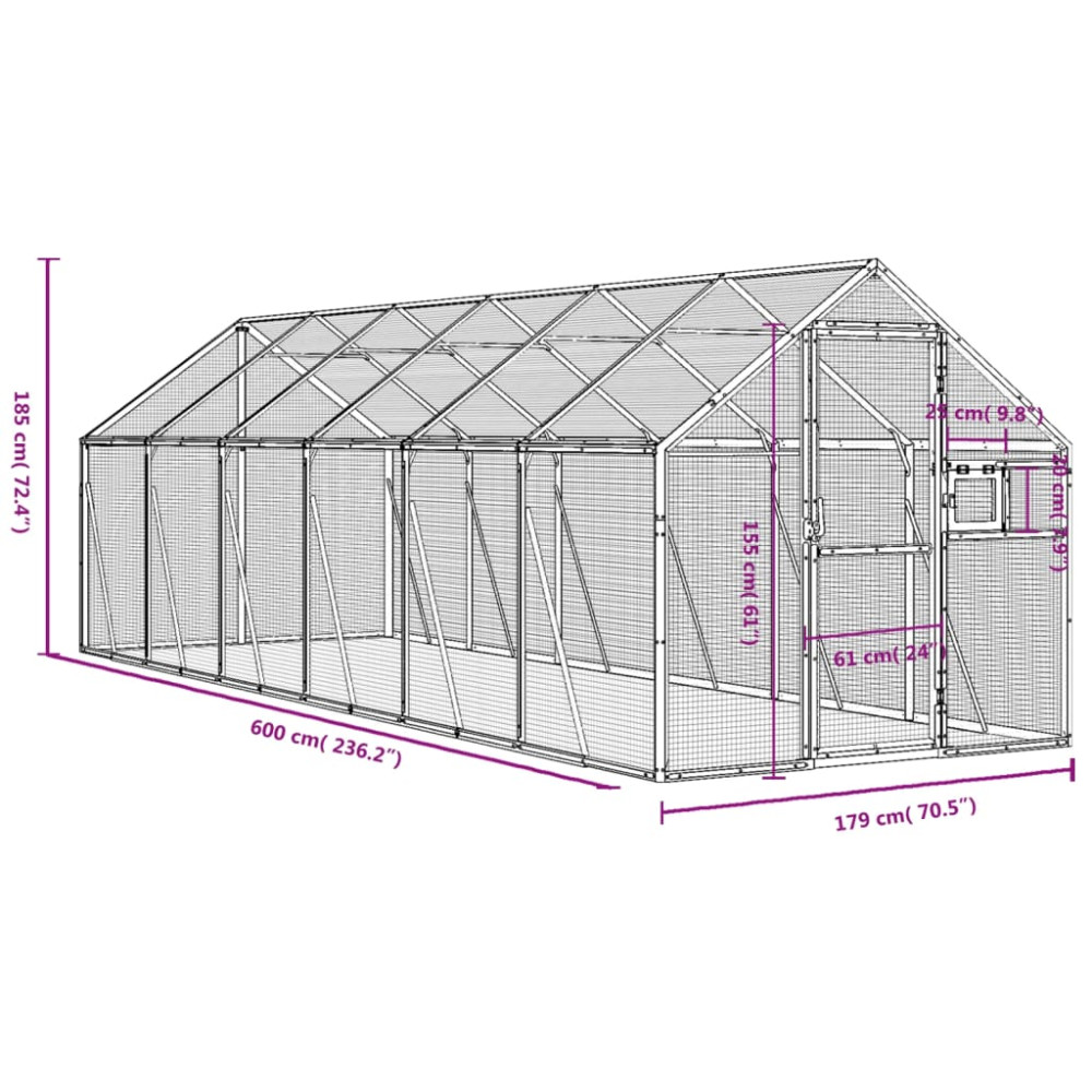Produktbild för Fågelvoljär silver 1,79x6x1,85 m aluminium
