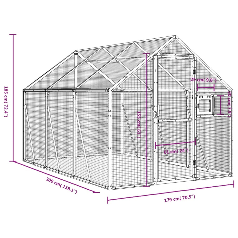 Produktbild för Fågelvoljär silver 1,79x3x1,85 m aluminium