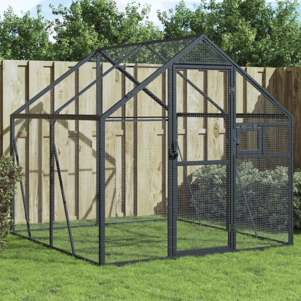 Produktbild för Fågelvoljär antracit 1,79x2x1,85 m aluminium