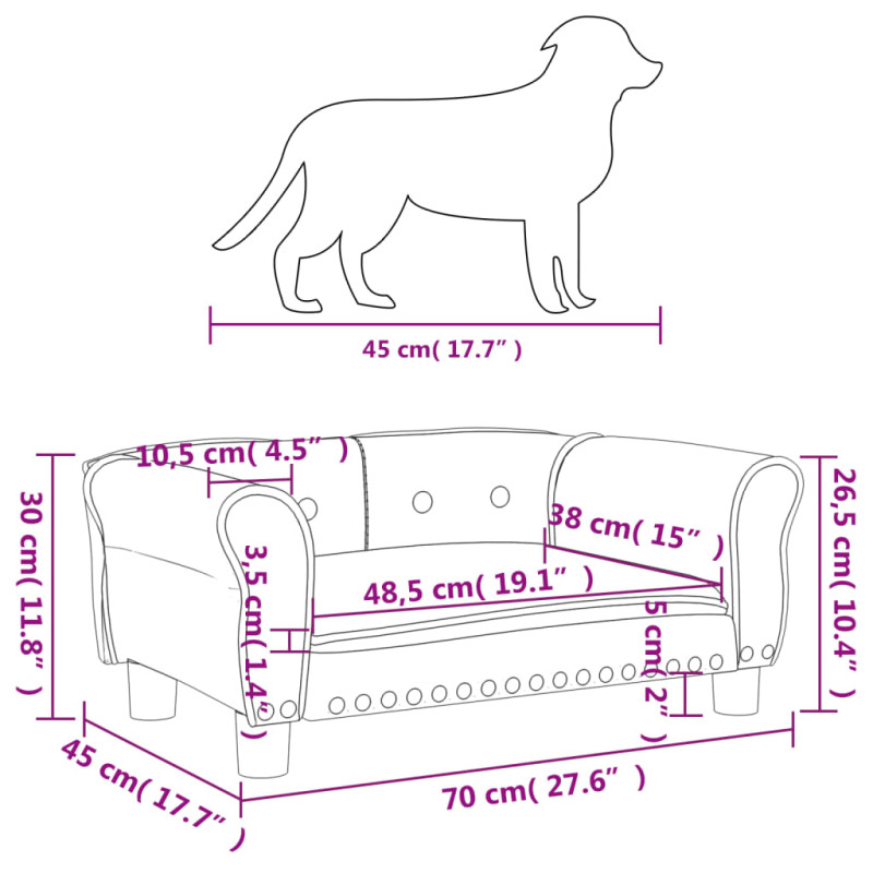 Produktbild för Hundbädd gräddvit 70x45x30 cm sammet