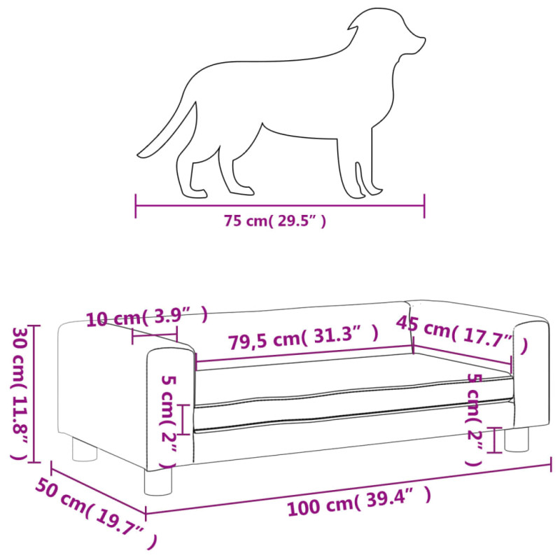 Produktbild för Hundbädd med förlängning svart 100x50x30 cm konstläder
