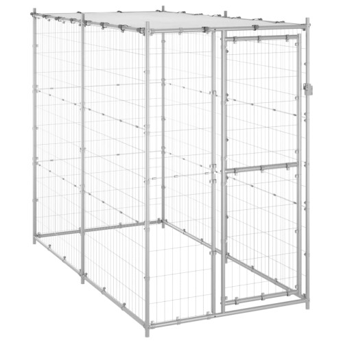 vidaXL Hundgård för utomhusbruk stål med tak 110x220x180 cm
