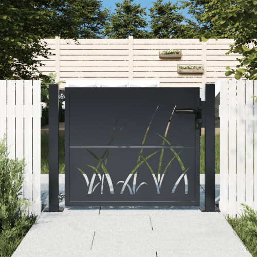 vidaXL Trädgårdsgrind antracit 105x80 cm stål gräsdesign
