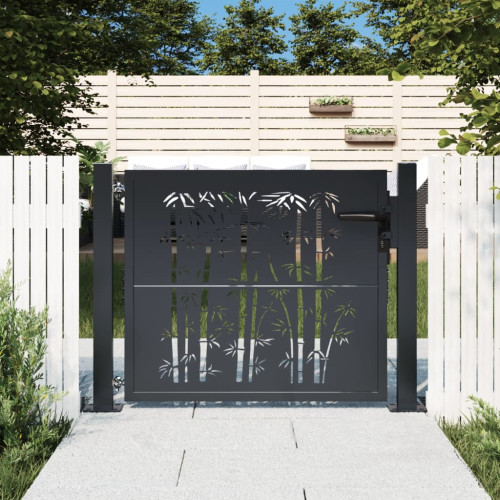 vidaXL Trädgårdsgrind antracit 105x80 cm stål bambudesign