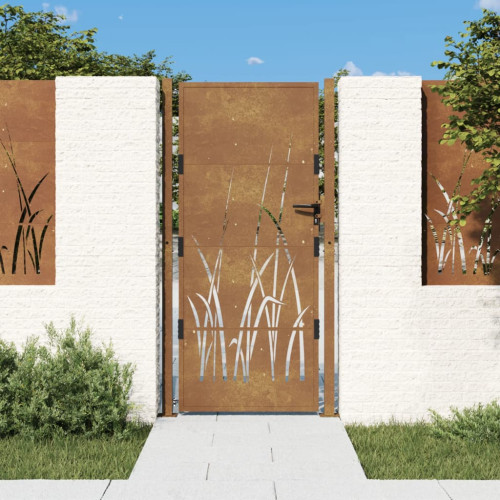 vidaXL Trädgårdsgrind 105x205 cm rosttrögt stål gräsdesign