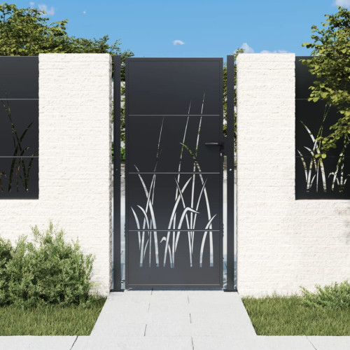 vidaXL Trädgårdsgrind antracit 105x205 cm stål gräsdesign