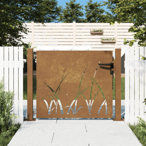 vidaXL Trädgårdsgrind 105x105 cm rosttrögt stål gräsdesign