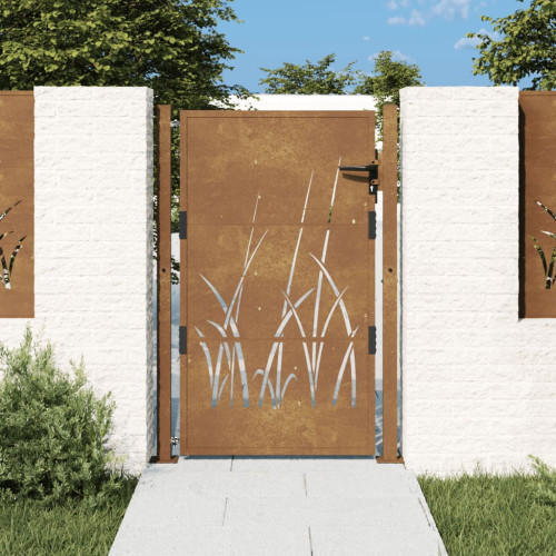vidaXL Trädgårdsgrind 105x155 cm rosttrögt stål gräsdesign