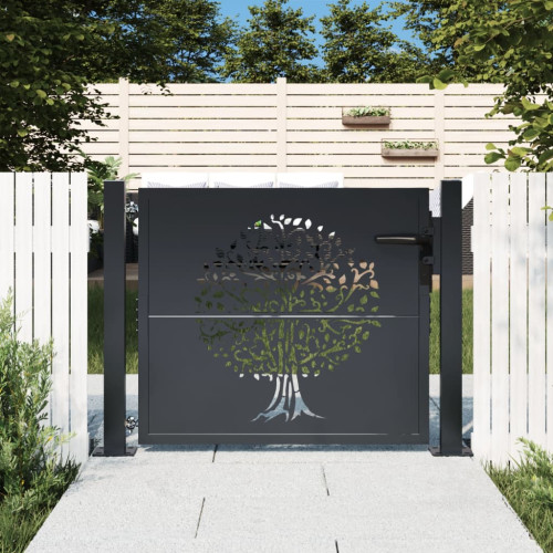 vidaXL Trädgårdsgrind antracit 105x80 cm stål trädesign