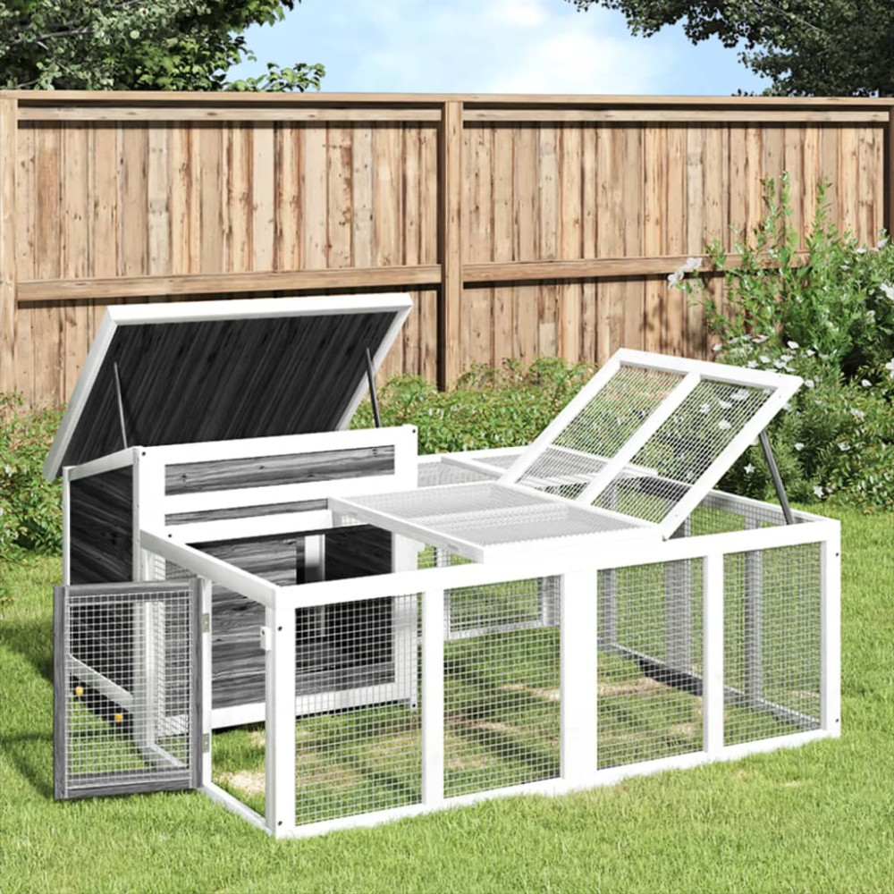 Produktbild för Kaninbur grå 144x123x67,5 cm massiv furu