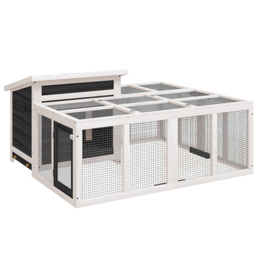 Produktbild för Kaninbur grå 144x123x67,5 cm massiv furu