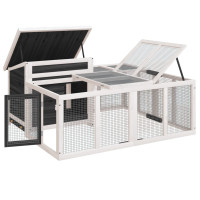 Produktbild för Kaninbur grå 144x123x67,5 cm massiv furu