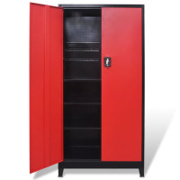 Miniatyr av produktbild för Verktygsskåp med 2 dörrar stål 90x40x180 cm svart och röd