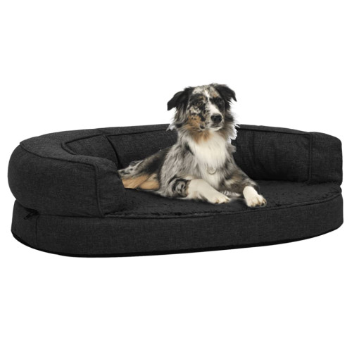 vidaXL Ergonomisk hundmadrass 75x53 cm linnelook fleece svart