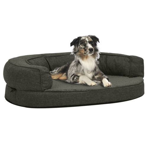 vidaXL Ergonomisk hundmadrass 75x53 cm linnelook fleece mörkgrå