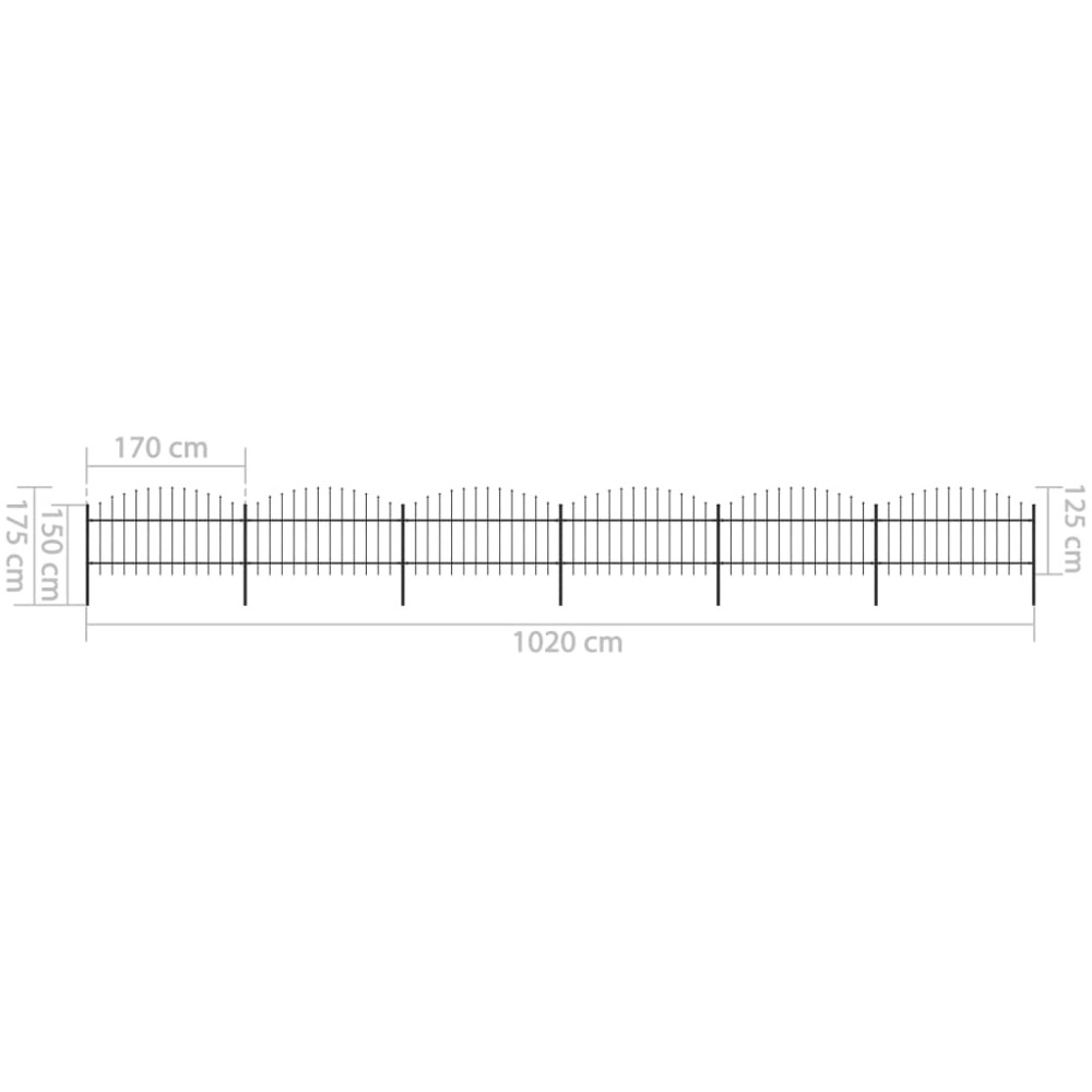 Produktbild för Trädgårdsstaket med spjutstång stål 1005x125 cm svart