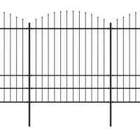 Produktbild för Trädgårdsstaket med spjuttopp stål (1,75-2)x5,1 m svart