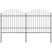 Produktbild för Trädgårdsstaket med spjuttopp stål (1,5-1,75)x3,4 m svart