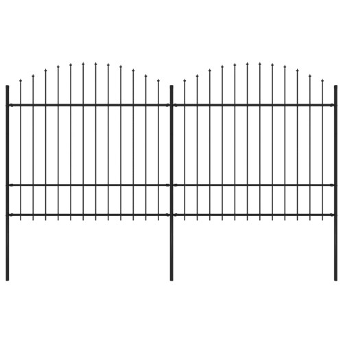 vidaXL Trädgårdsstaket med spjuttopp stål (1,5-1,75)x3,4 m svart