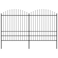 Produktbild för Trädgårdsstaket med spjuttopp stål (1,75-2)x3,4 m svart