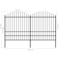 Produktbild för Trädgårdsstaket med spjuttopp stål (1,75-2)x3,4 m svart