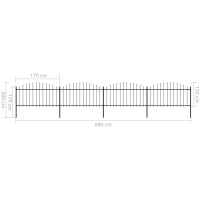 Produktbild för Trädgårdsstaket med spjuttopp stål (1,25-1,5)x6,8 m svart