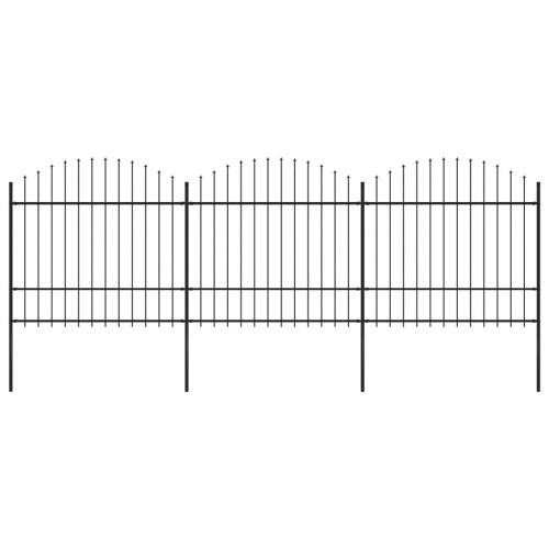 vidaXL Trädgårdsstaket med spjuttopp stål (1,5-1,75)x5,1 m svart