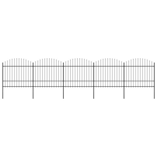 vidaXL Trädgårdsstaket med spjuttopp stål (1,5-1,75)x8,5 m svart
