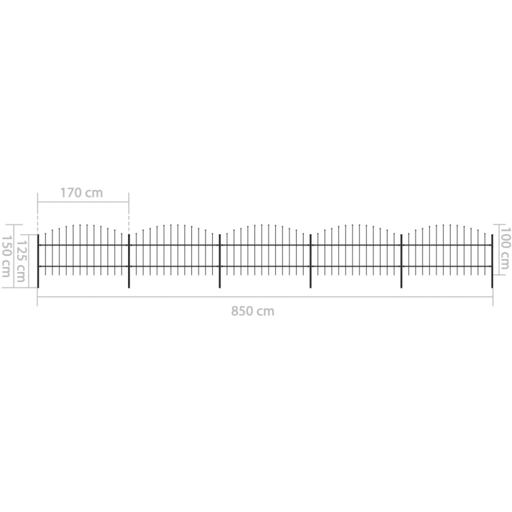 Produktbild för Trädgårdsstaket med spjutspets stål 892,5x100 cm svart