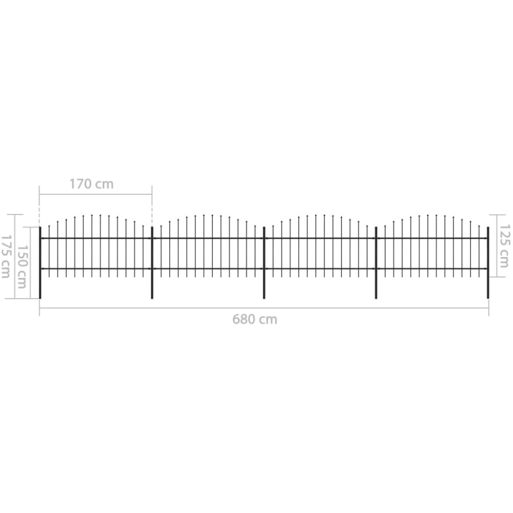 Produktbild för Trädgårdsstaket med spjutspets stål 714,5x125 cm svart