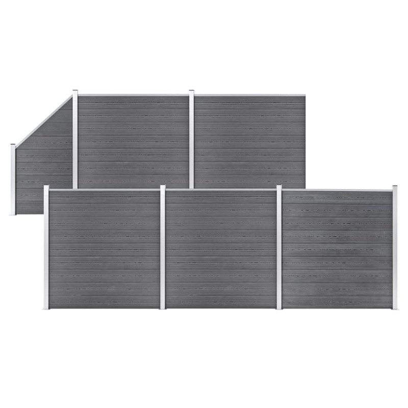 Produktbild för WPC-staketpanel 5 fyrkantig + 1 vinklad 965x186 cm grå