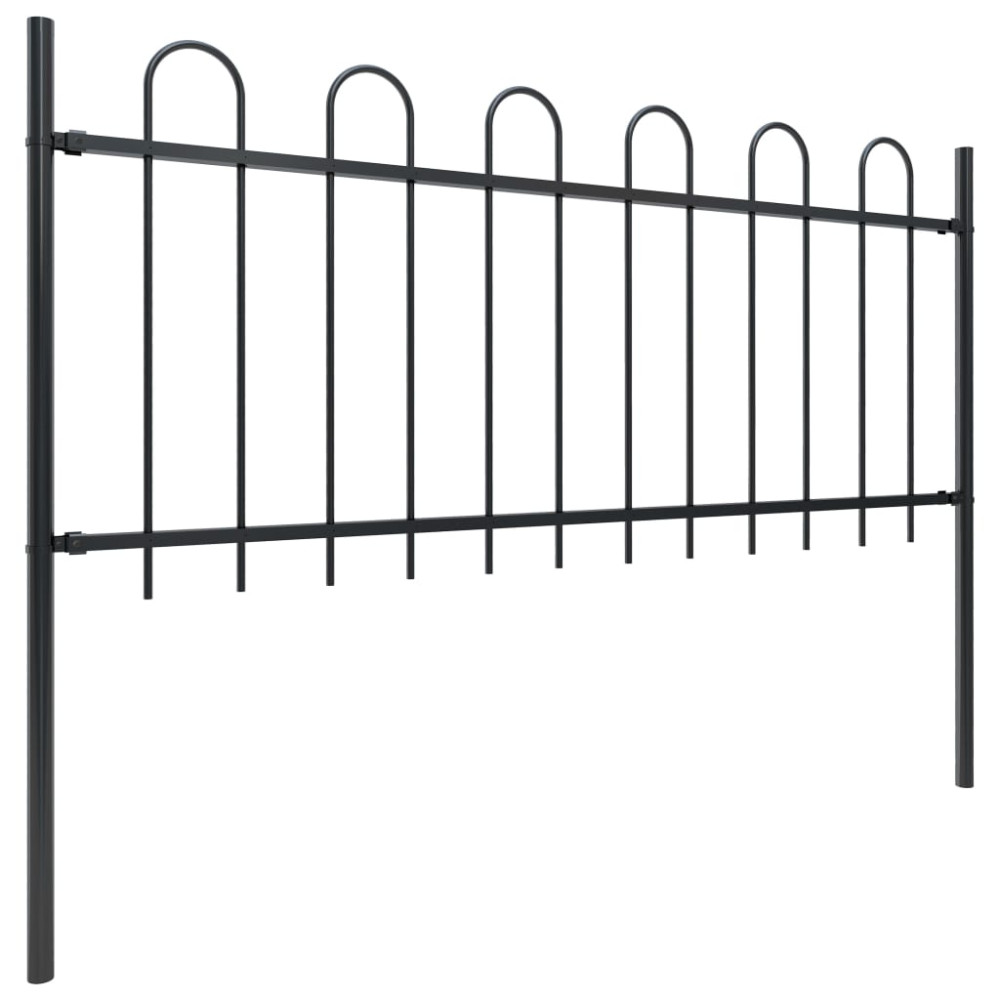Produktbild för Trädgårdsstaket med bågeöverdel stål 892,5x80 cm svart