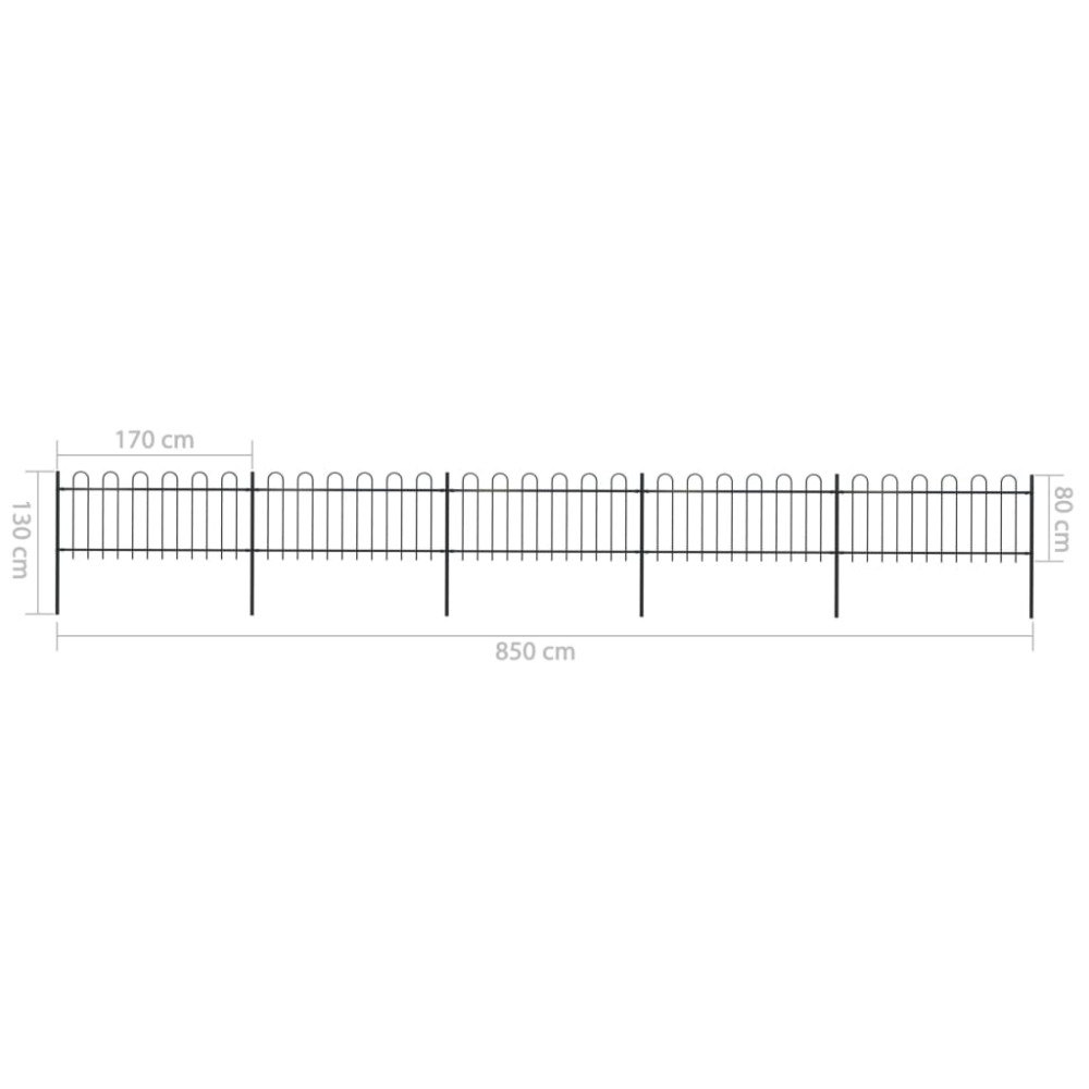 Produktbild för Trädgårdsstaket med bågeöverdel stål 892,5x80 cm svart