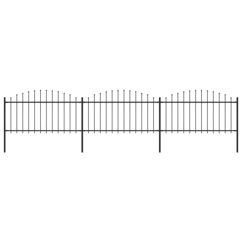 vidaXL Trädgårdsstaket med spjuttopp stål (1,25-1,5)x5,1 m svart